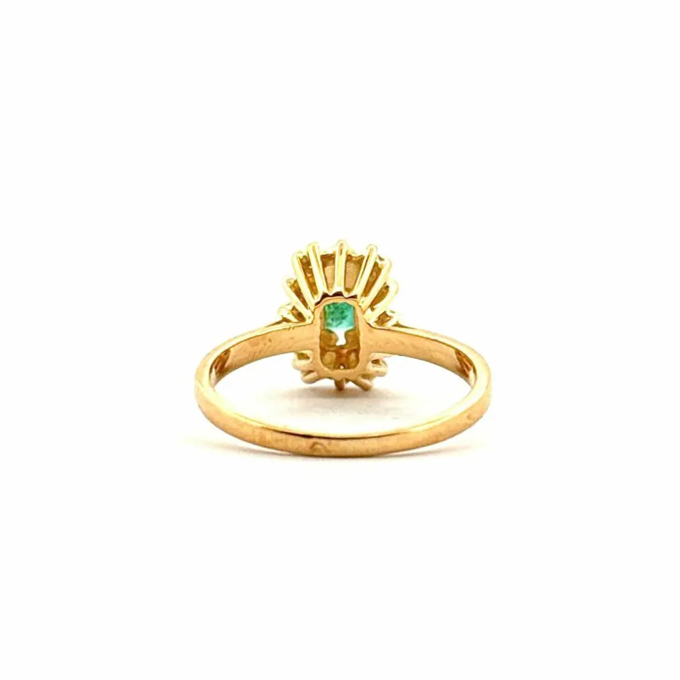Bague ancienne or jaune émeraude et diamants