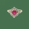 Bague ancienne or jaune, rubis, diamants