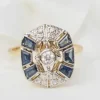Bague ancienne or jaune, saphirs, diamants