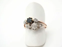 Bague ancienne or jaune, saphir et diamants
