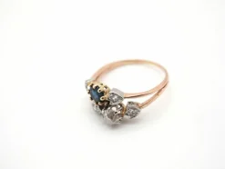 Bague ancienne or jaune, saphir et diamants