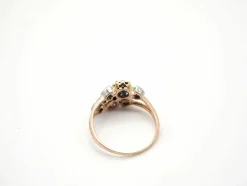 Bague ancienne or jaune, saphir et diamants