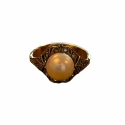 Bague ancienne or, perle fine, diamants