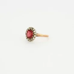 Bague ancienne or platine diamants rubellite