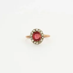 Bague ancienne or platine diamants rubellite