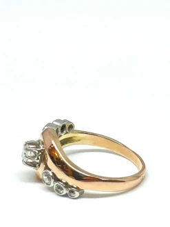 Bague ancienne or rose et blanc trilogie de diamants