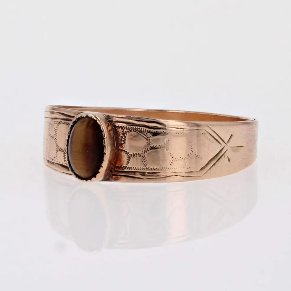 Bague ancienne or rose oeil du tigre