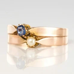 Bague ancienne or rose toi et moi perle fine saphir