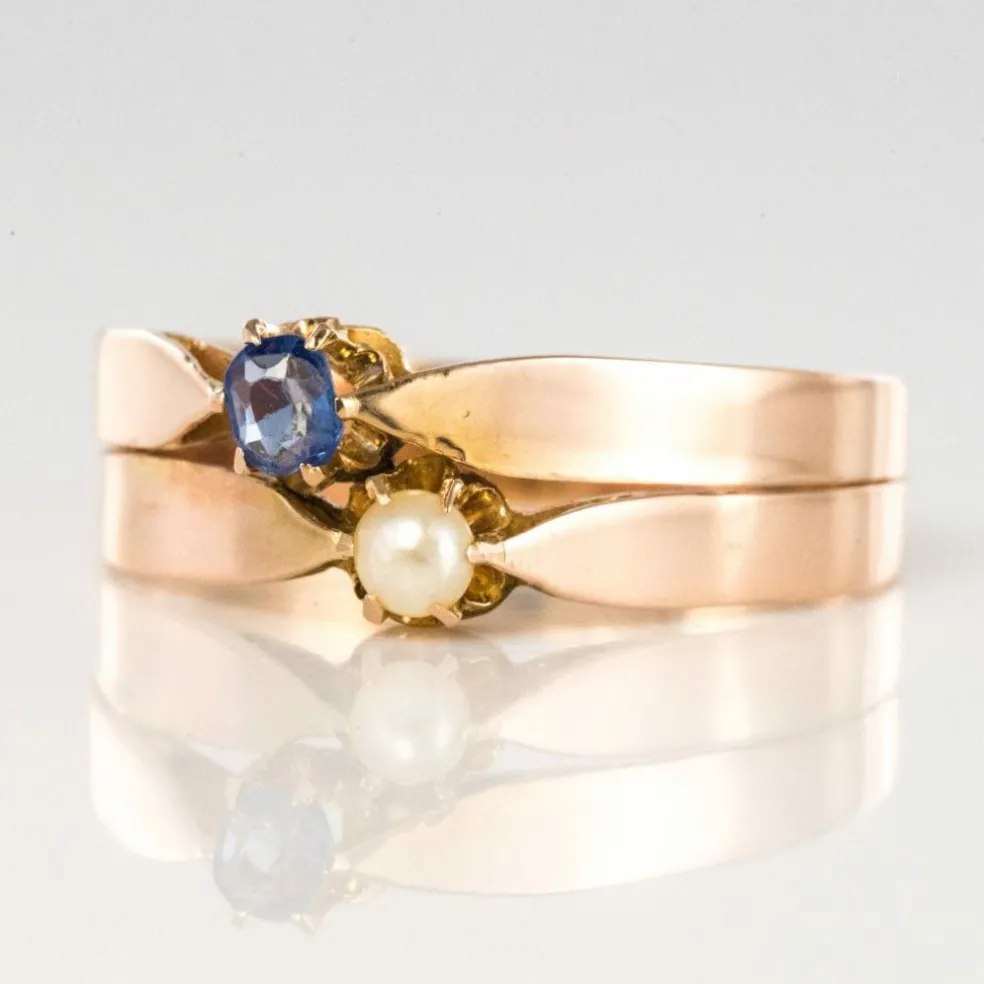 Bague ancienne or rose toi et moi perle fine saphir