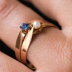 Bague ancienne or rose toi et moi perle fine saphir