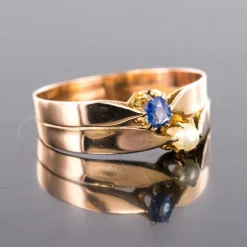 Bague ancienne or rose toi et moi perle fine saphir