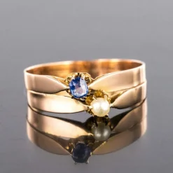 Bague ancienne or rose toi et moi perle fine saphir