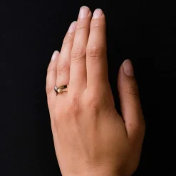 Bague ancienne or rose toi et moi perle fine saphir