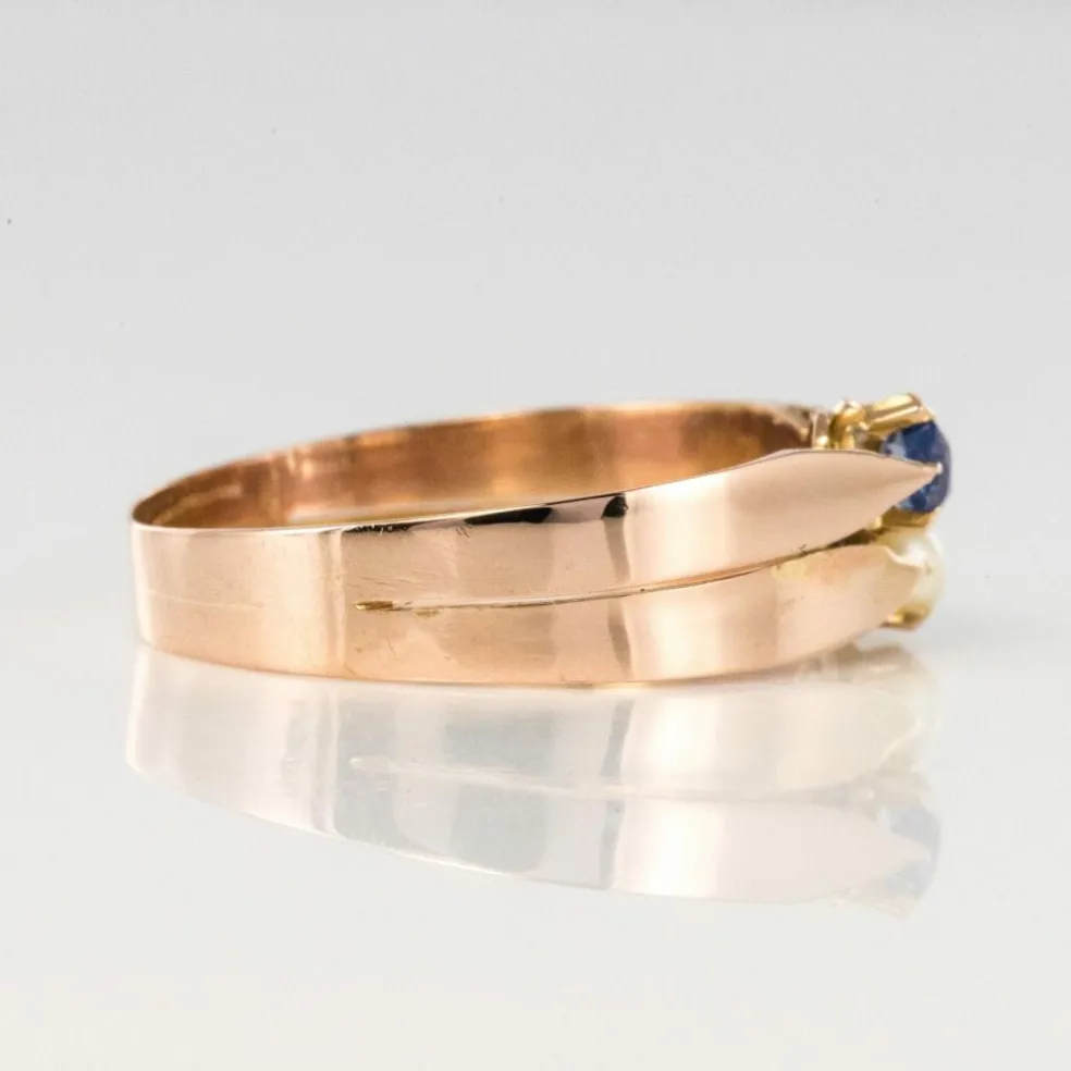 Bague ancienne or rose toi et moi perle fine saphir