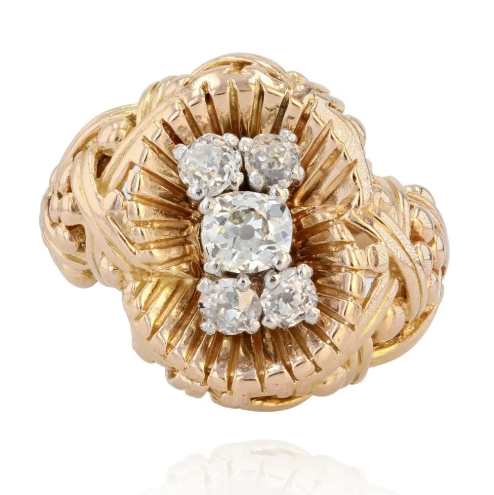 Bague ancienne or tressé et diamants
