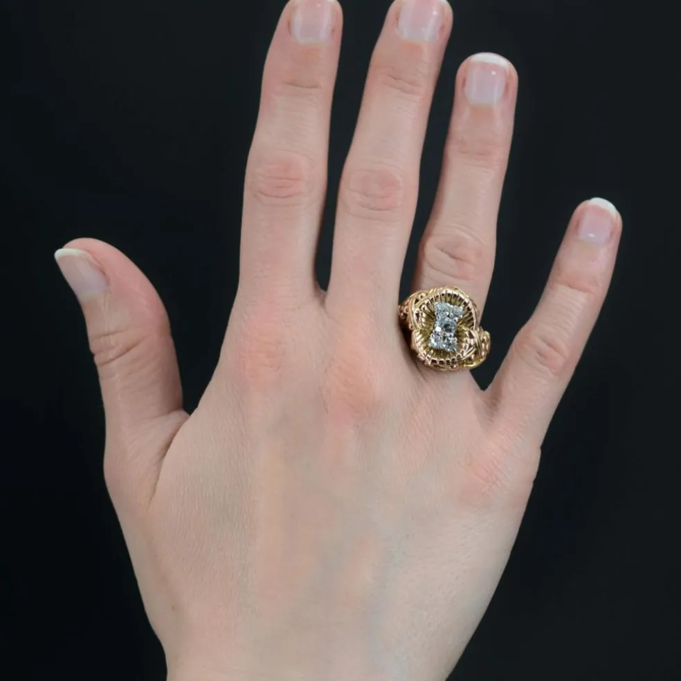 Bague ancienne or tressé et diamants