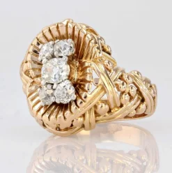 Bague ancienne or tressé et diamants