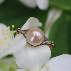 Bague ancienne perle et diamants taillés en rose