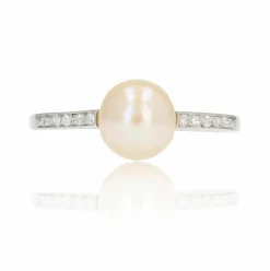 Bague ancienne perle fine diamants
