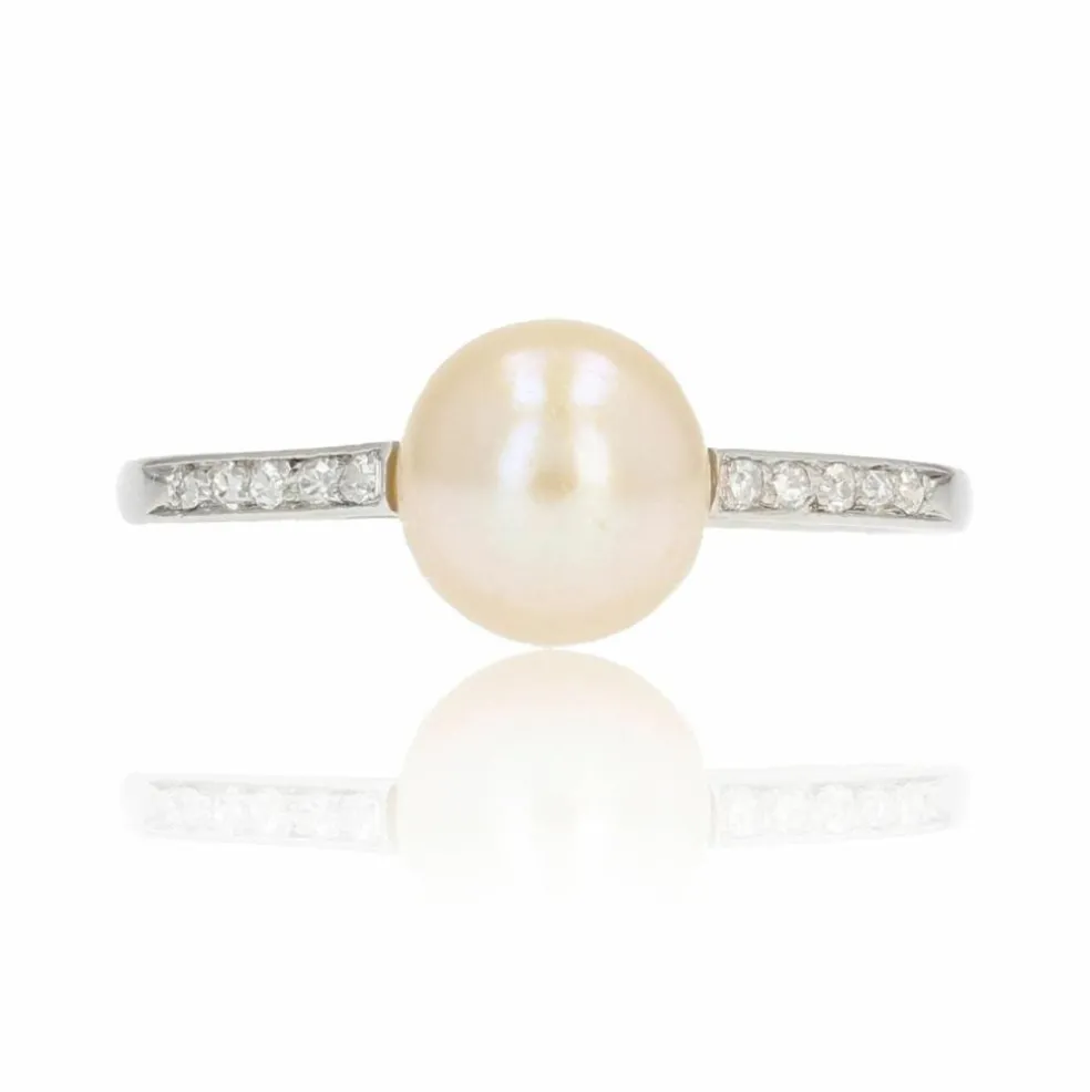 Bague ancienne perle fine diamants