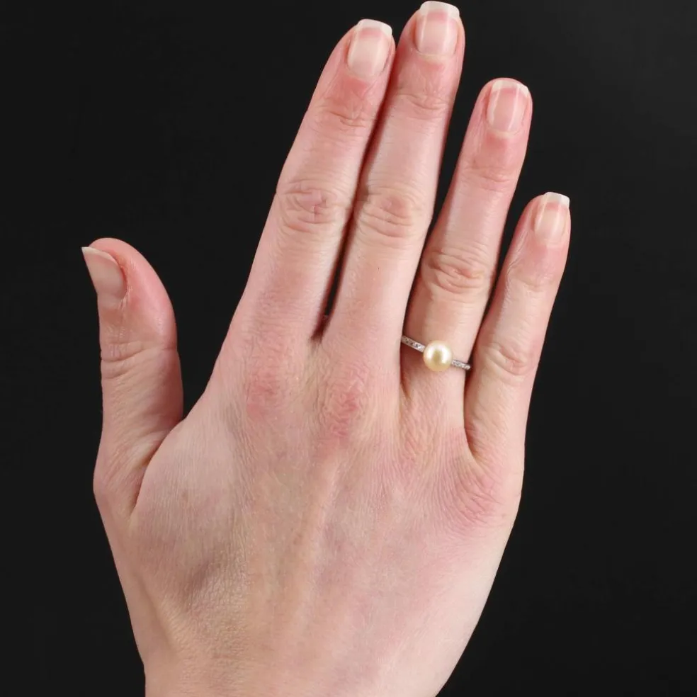 Bague ancienne perle fine diamants