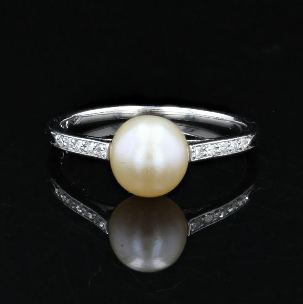 Bague ancienne perle fine diamants