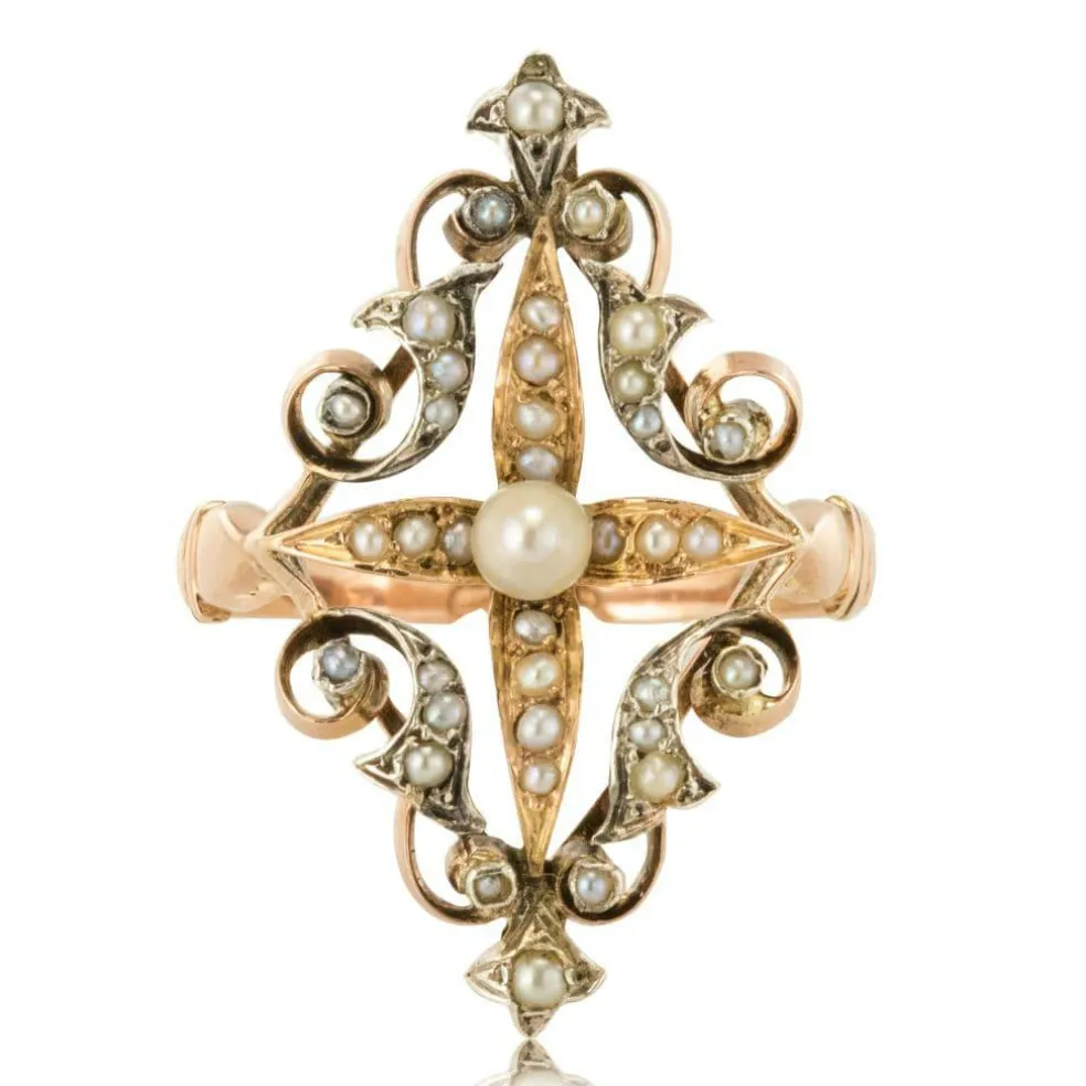 Bague ancienne perles fines or argent
