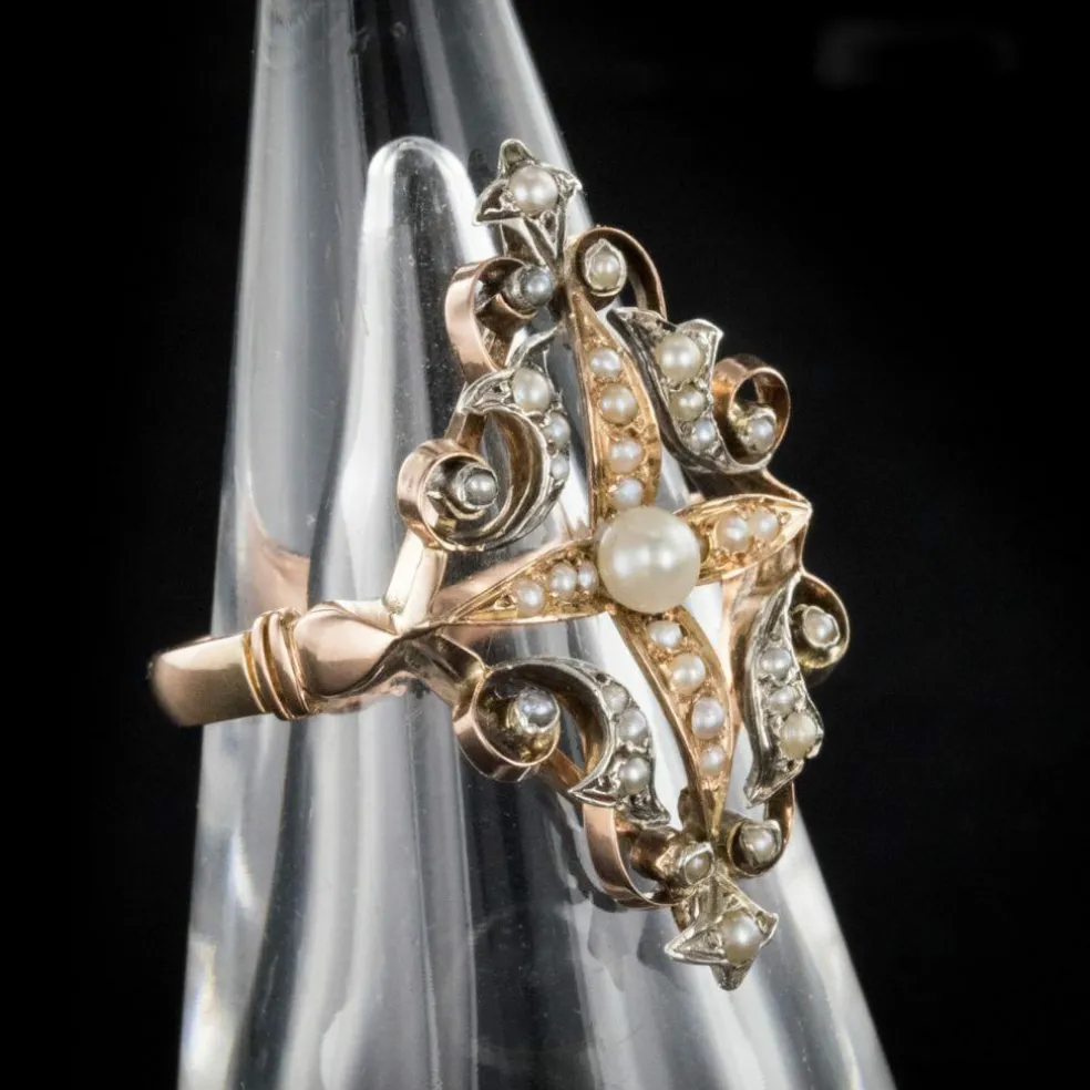 Bague ancienne perles fines or argent