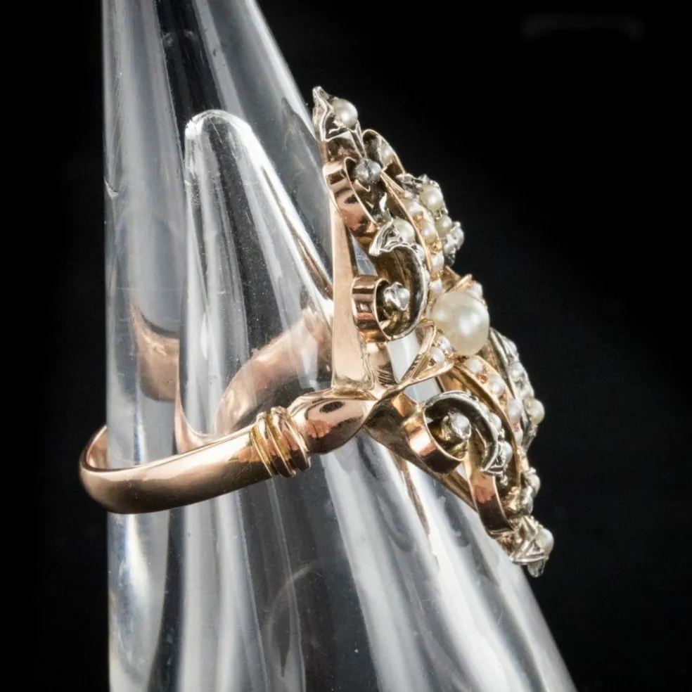 Bague ancienne perles fines or argent