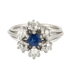 Bague ancienne platine, saphir, diamant