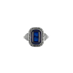 Bague ancienne platine saphir diamants