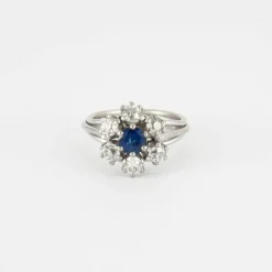 Bague ancienne platine, saphir, diamant