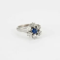Bague ancienne platine, saphir, diamant