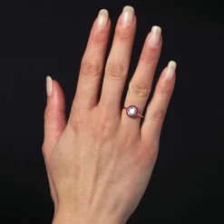 Bague ancienne ronde diamants et rubis