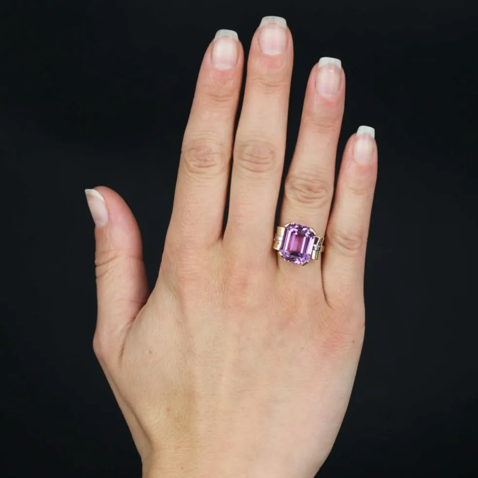 Bague ancienne rétro Kunzite