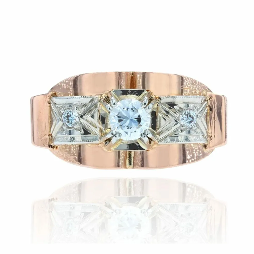 Bague ancienne rétro or rose diamants