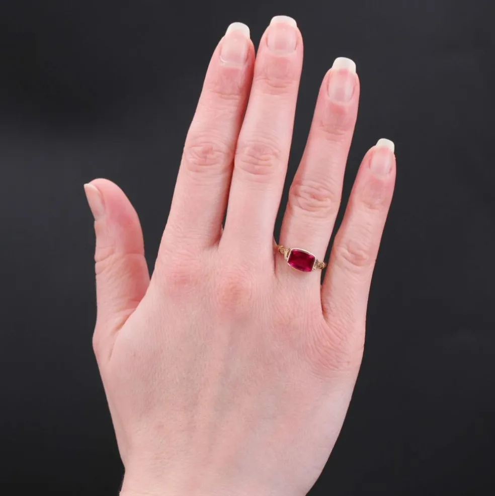 Bague ancienne rubis de synthèse et or