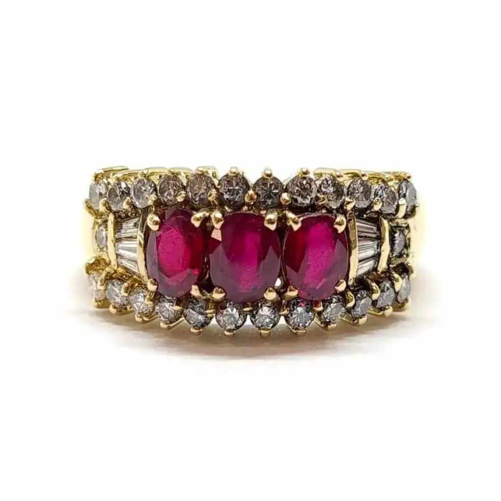 Bague ancienne rubis diamants or jaune