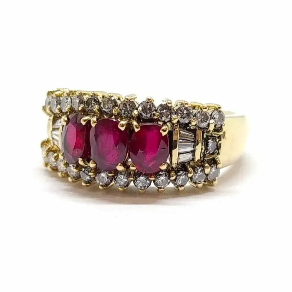 Bague ancienne rubis diamants or jaune