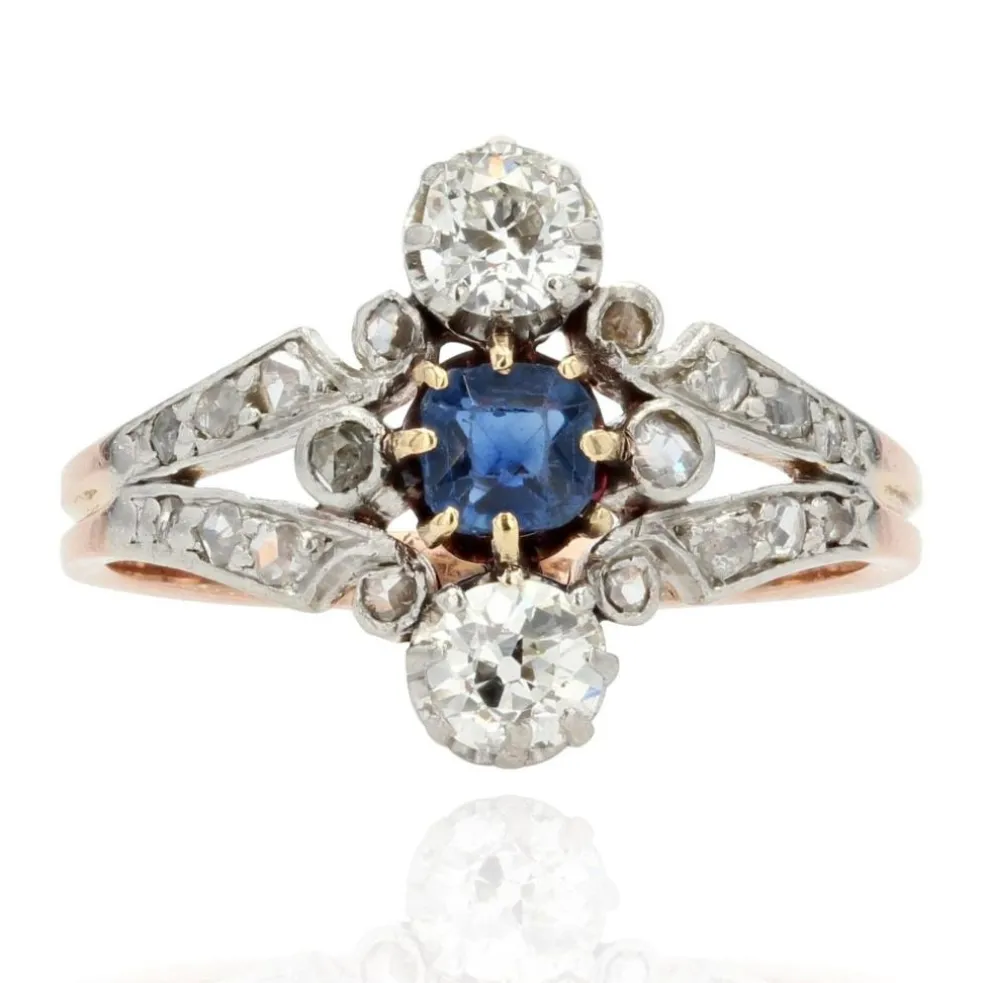 Bague ancienne saphir diamants Belle époque