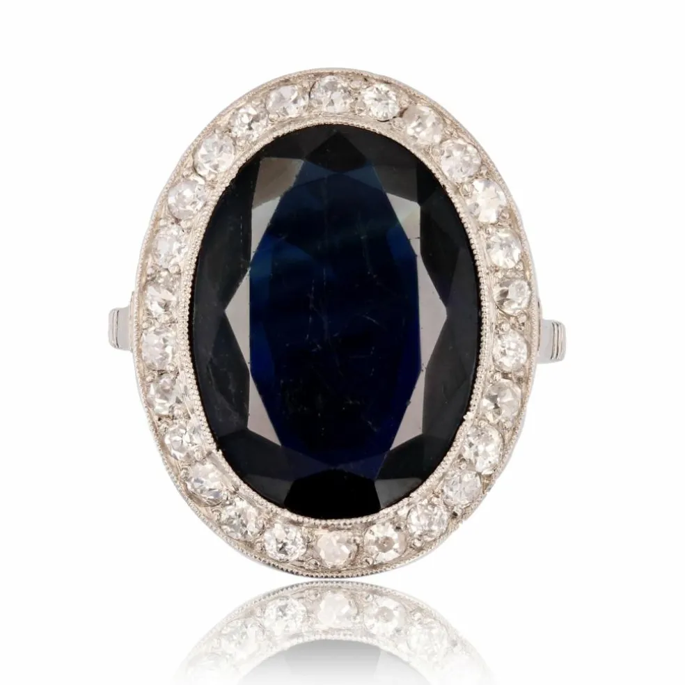 Bague ancienne saphir diamants