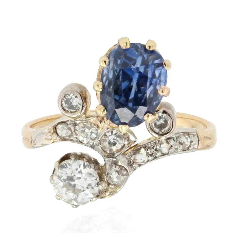Bague ancienne saphir diamants duchesse
