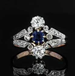 Bague ancienne saphir diamants Belle époque