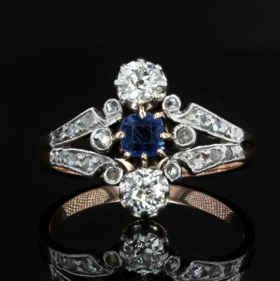Bague ancienne saphir diamants Belle époque