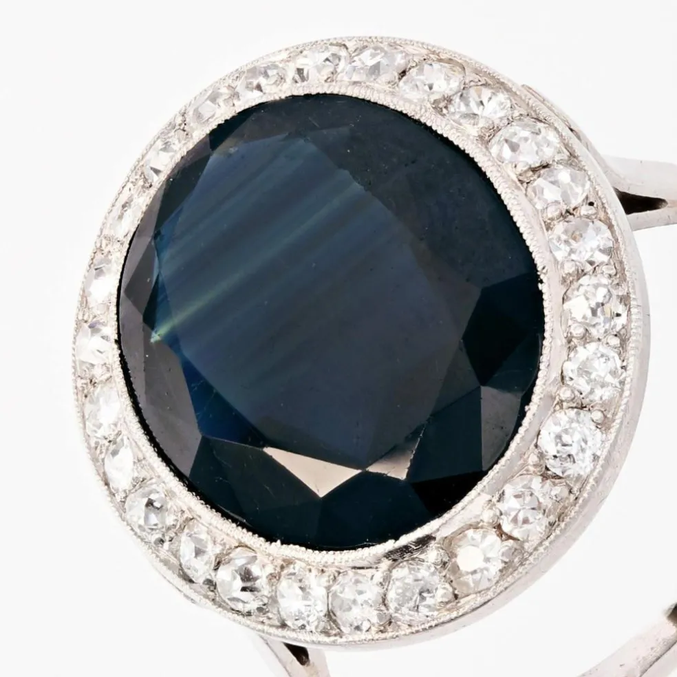 Bague ancienne saphir diamants