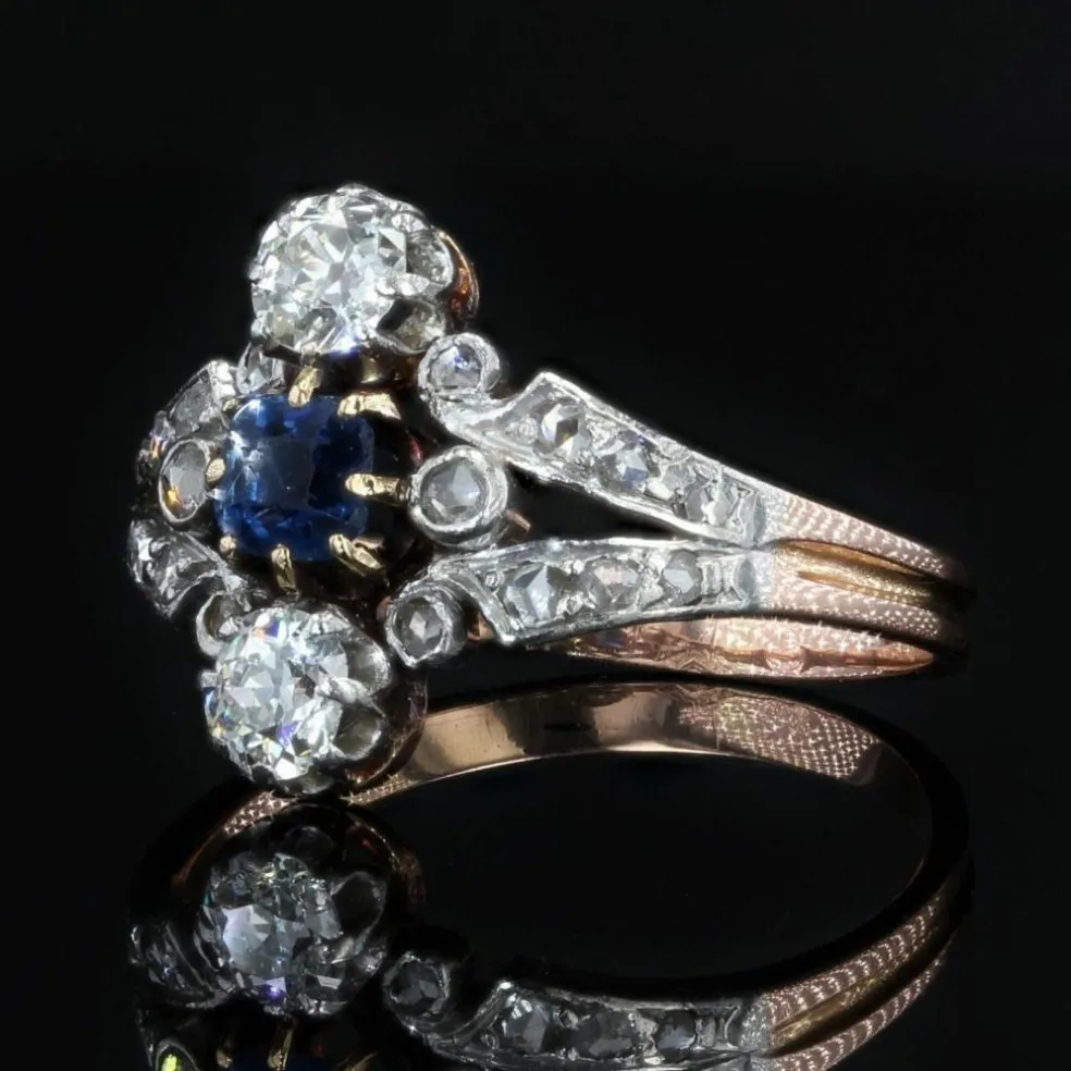 Bague ancienne saphir diamants Belle époque