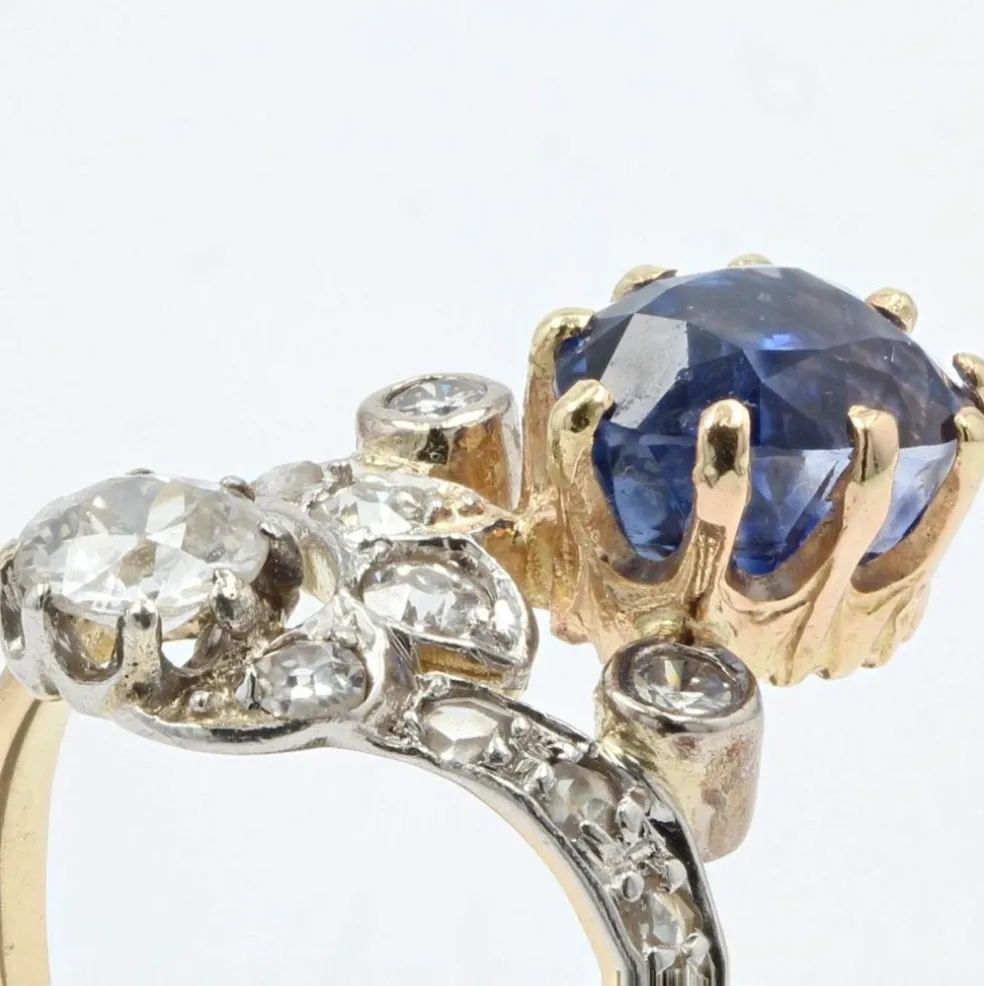 Bague ancienne saphir diamants duchesse