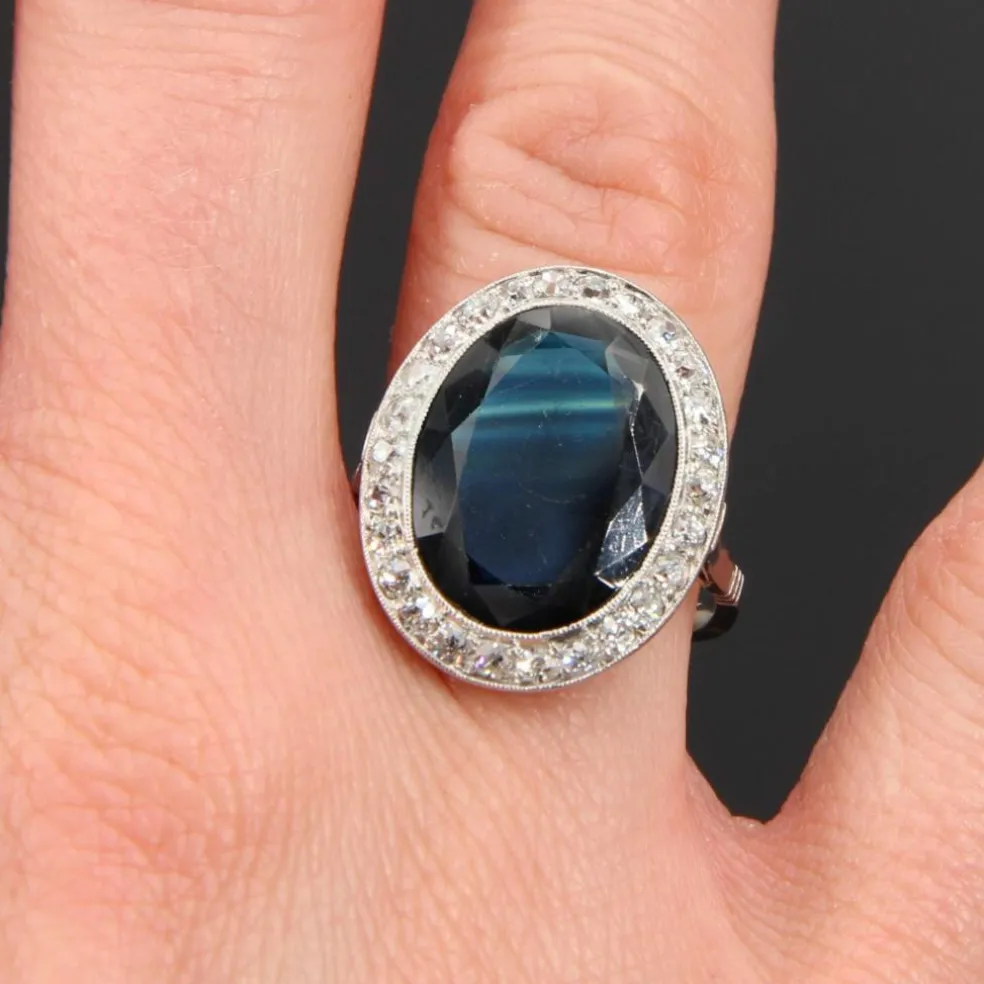 Bague ancienne saphir diamants