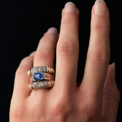 Bague ancienne saphir diamants à godrons