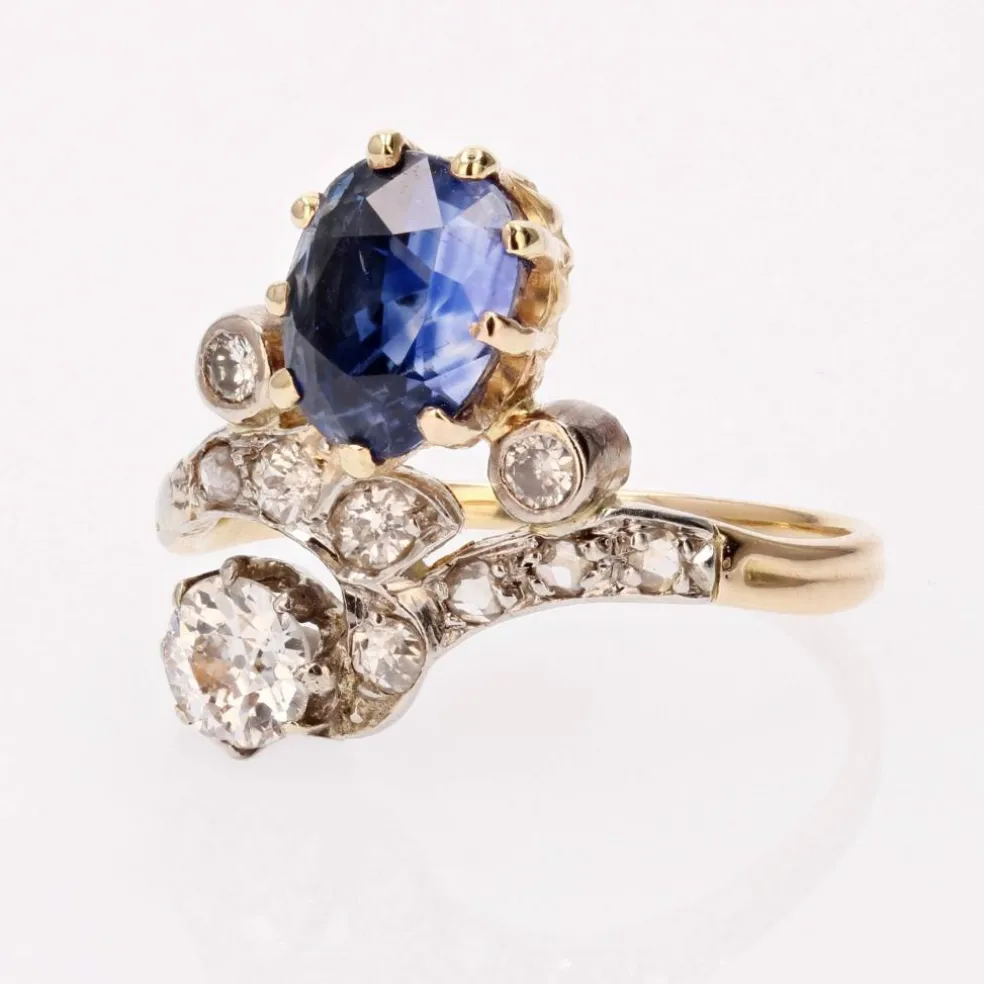 Bague ancienne saphir diamants duchesse